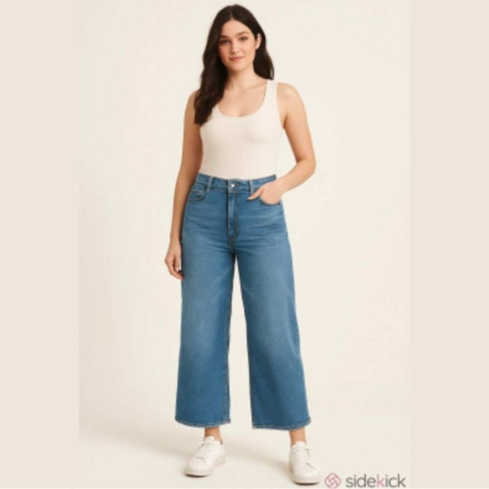 American Eagle High Rise Wide Leg Blue Jeans 12 Extra Short